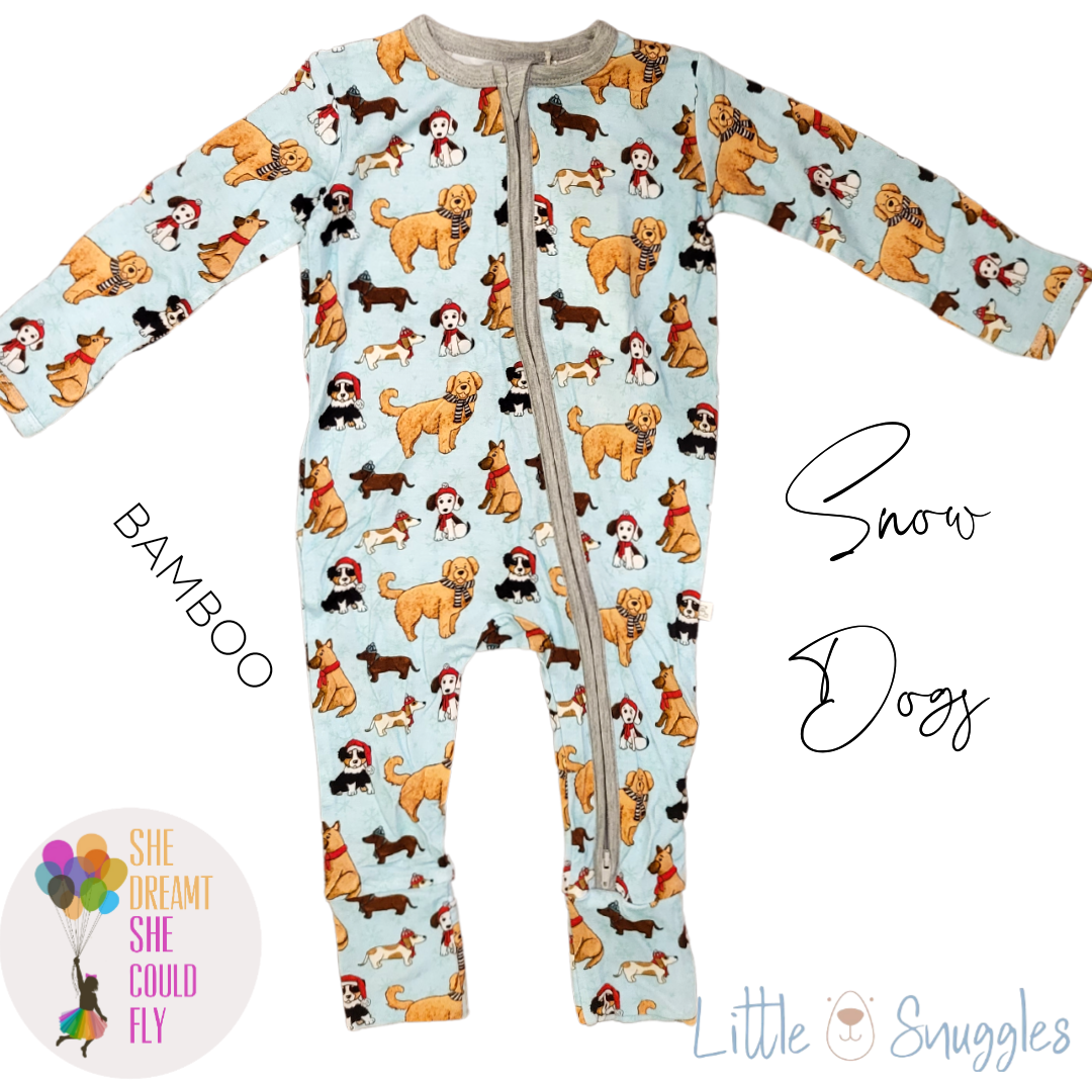 Little Snuggles Snow Dogs Bamboo Zippy Baby Romper