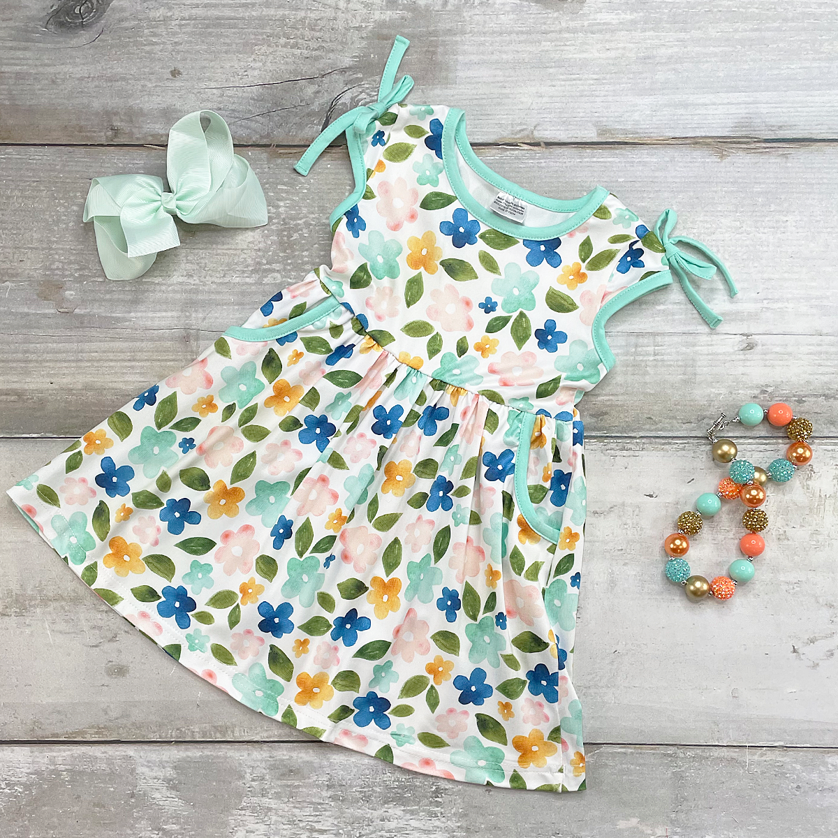 Okie and Lou Mint Garden Floral Pocket Dress