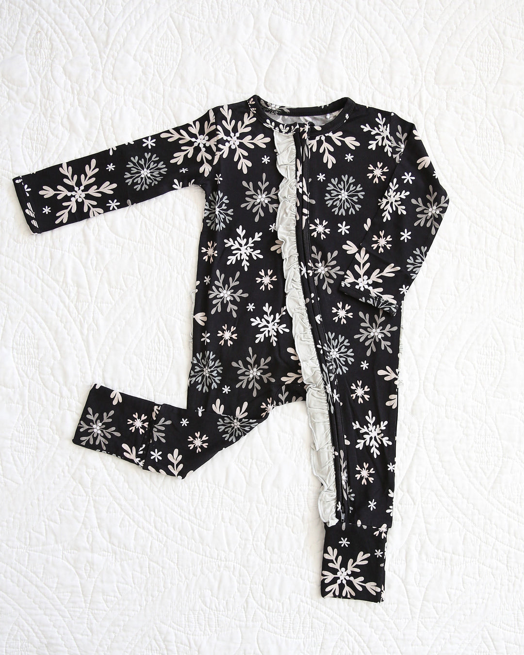 Little Snuggles Snow Mountain Bamboo Ruffled Zippy Baby Romper
