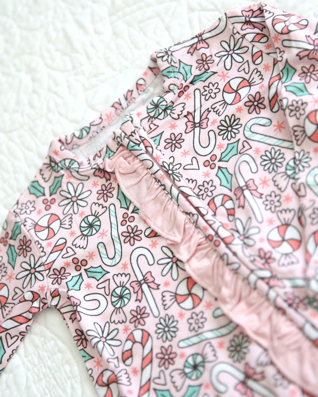 Little Snuggles Candycane Wishes Bamboo Ruffle Zippy Baby Romper