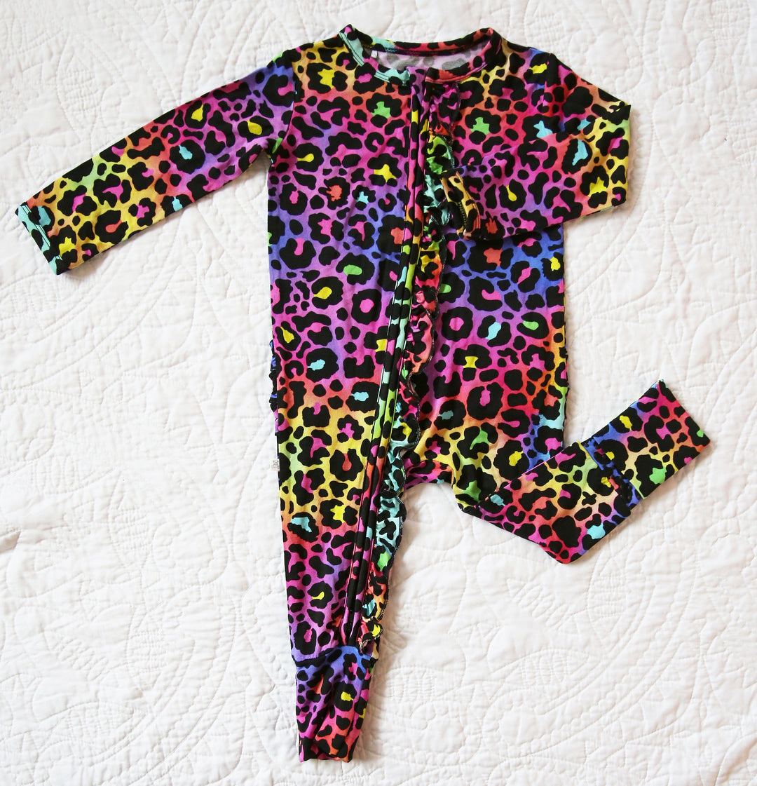 Little Snuggles Lizzy Leopard Bamboo Ruffled Zippy Baby Romper