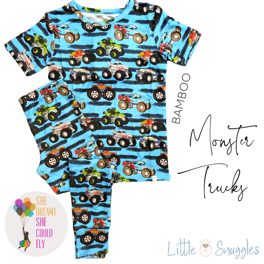 Little Snuggles Monster Trucks Short-Sleeve Pajamas