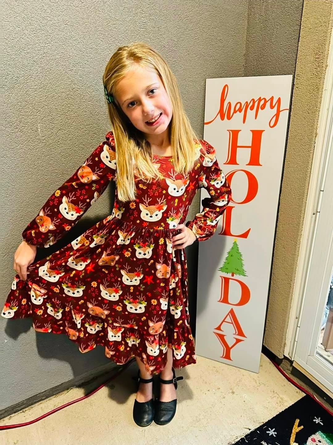 Floral Reindeer Dream Long-Sleeve Dress