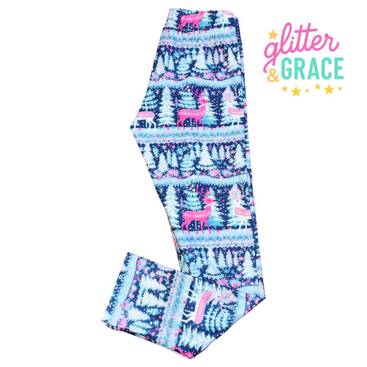 Blue Christmas Reindeer Leggings