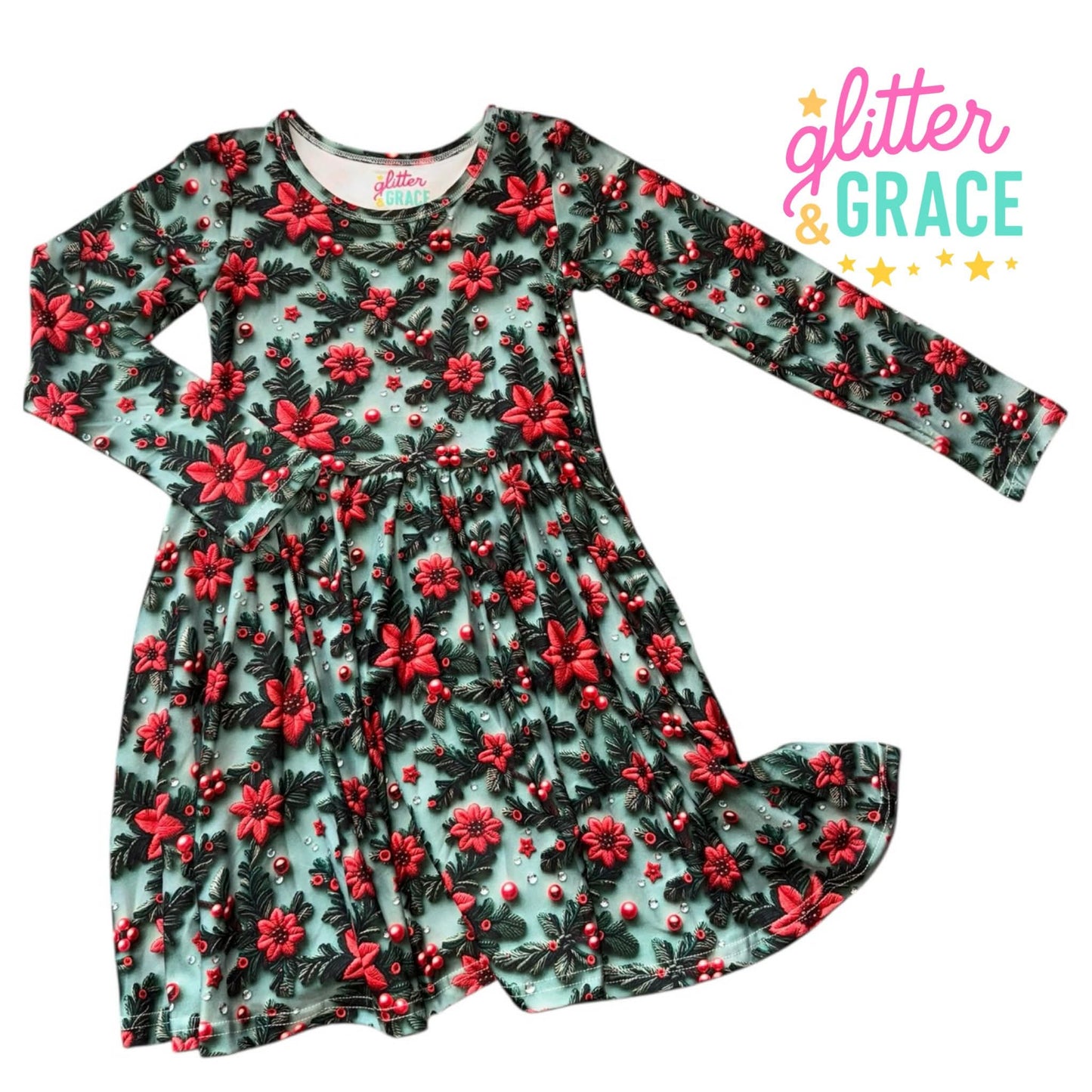 Perfect Poinsettias Long-Sleeve Dress