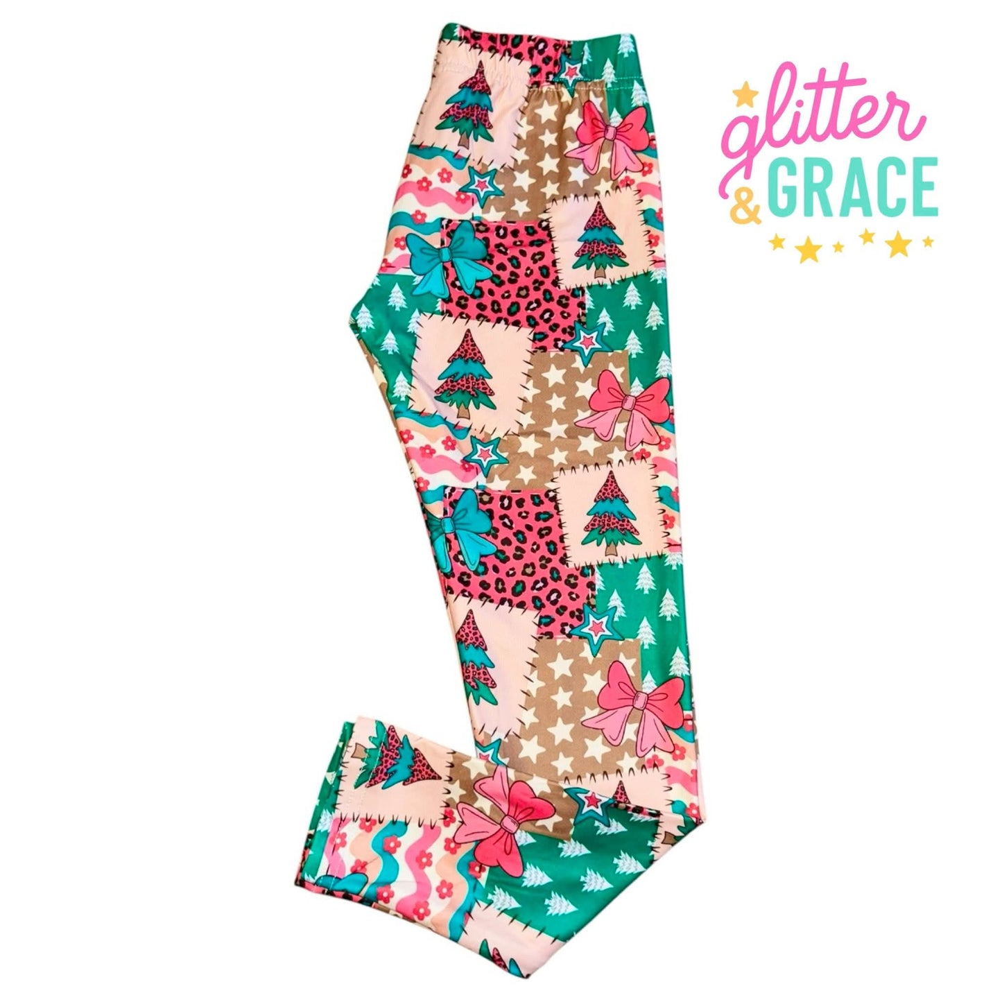 Leopard Christmas Quilt Leggings
