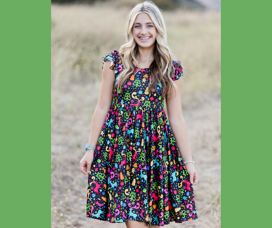 Jolly Jubilee Ruffle-Sleeve Dress