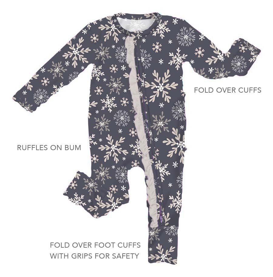 Little Snuggles Snow Mountain Bamboo Ruffled Zippy Baby Romper