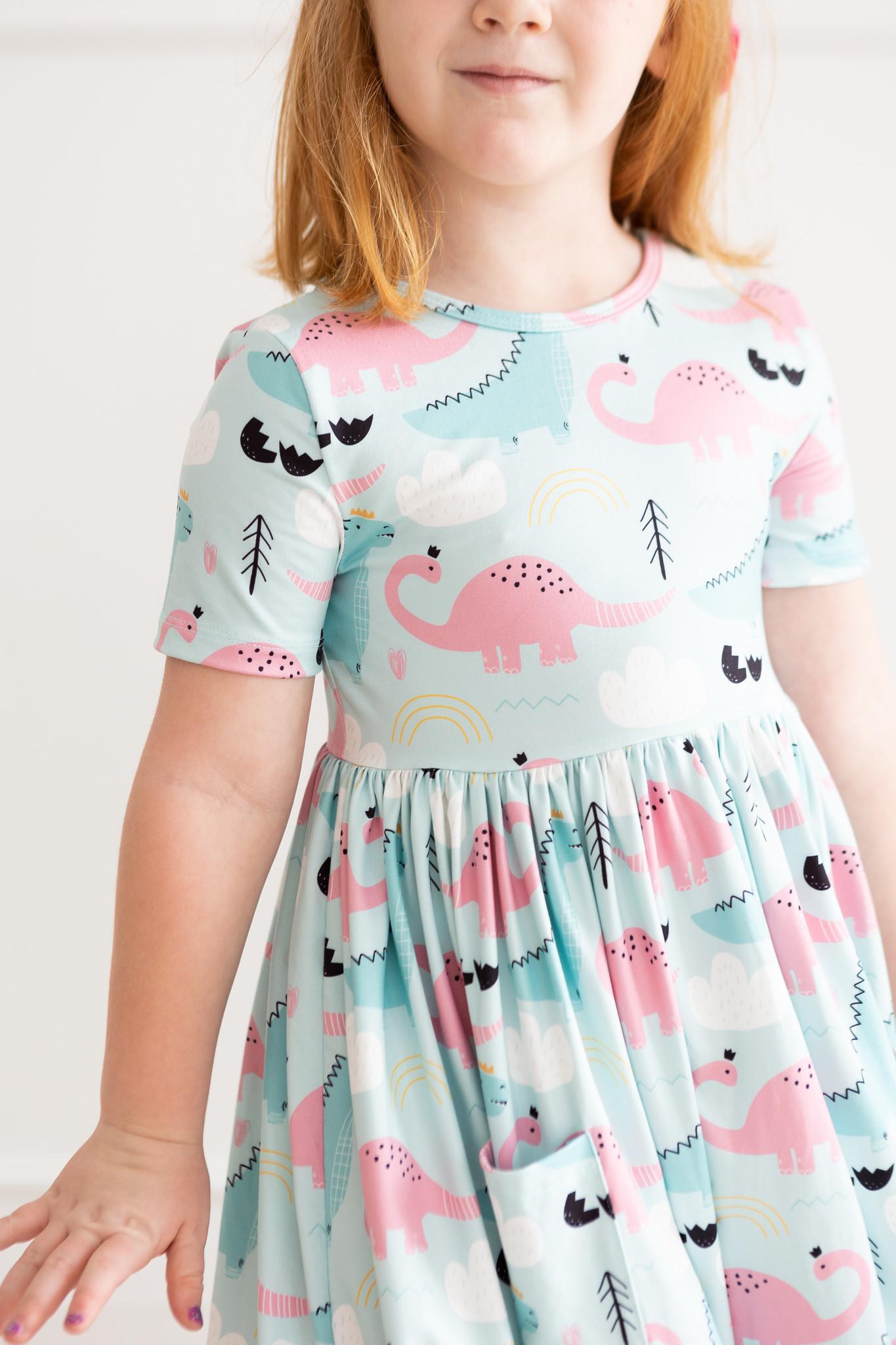 dinosaur dress ladies Mila & Rose Hey Dino Short-Sleeve Pocket Twirl Dress – She Dreamt She Could Fly