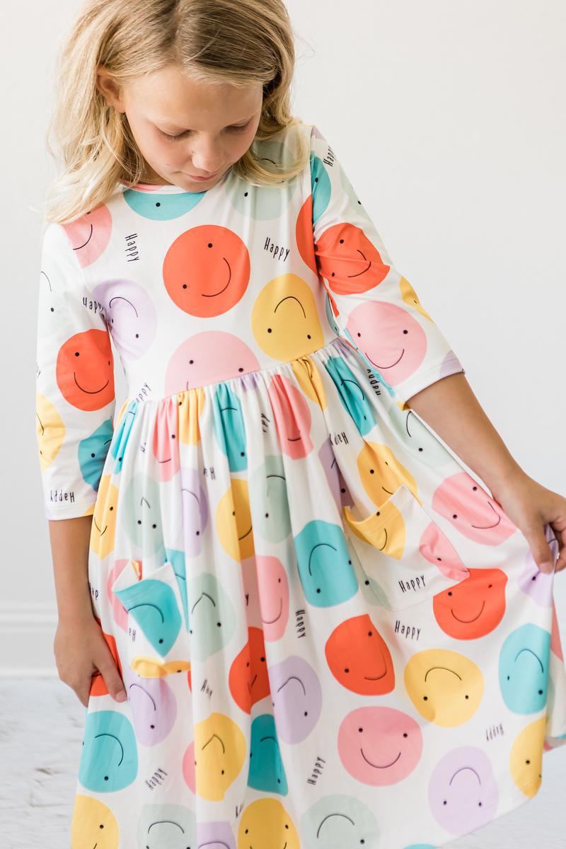Mila & Rose Happy Days 3/4 Sleeve Pocket Twirl Dress