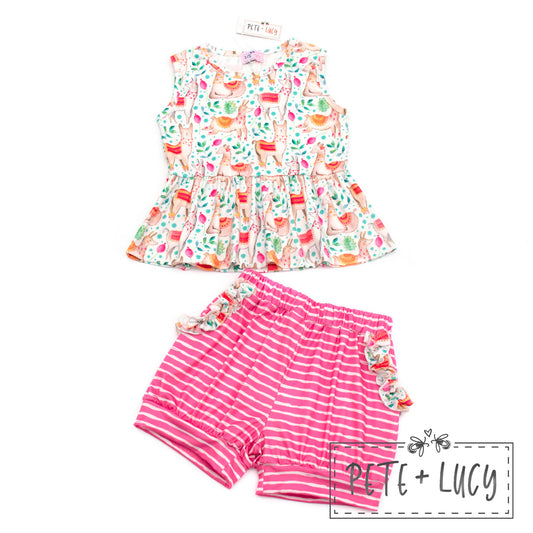Pete + Lucy Llama Love Shorts Set