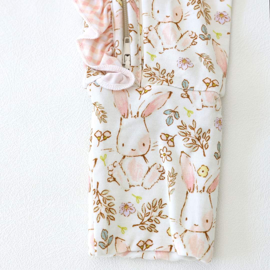 Little Snuggles Vintage Bunnies Bamboo Ruffled Zippy Baby Romper
