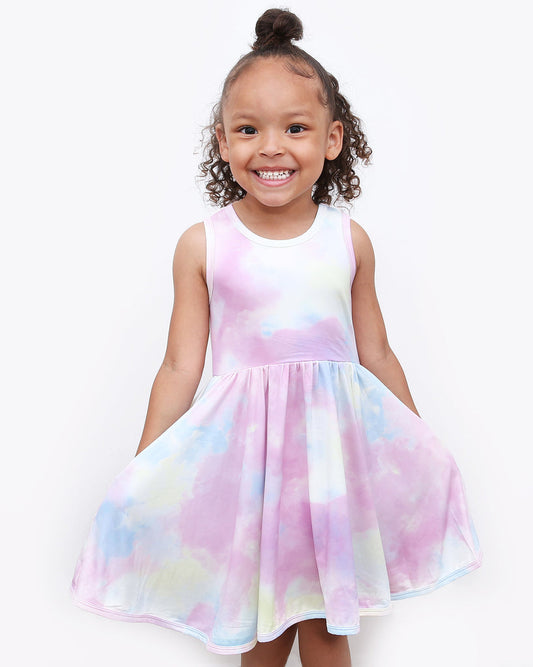 Charlie's Project Sherbert Clouds Sleeveless Hugs Twirl Dress