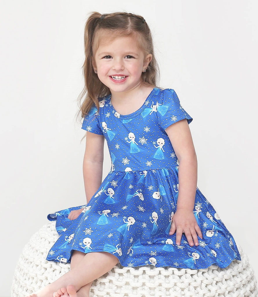 Charlie's Project Frozen Princess Short Sleeve Hugs Twirl Dress