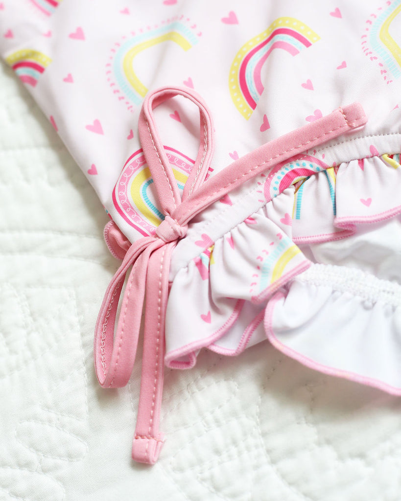 Charlie's Project Love Pink Rainbows Rash Guard One-piece Swimsuit
