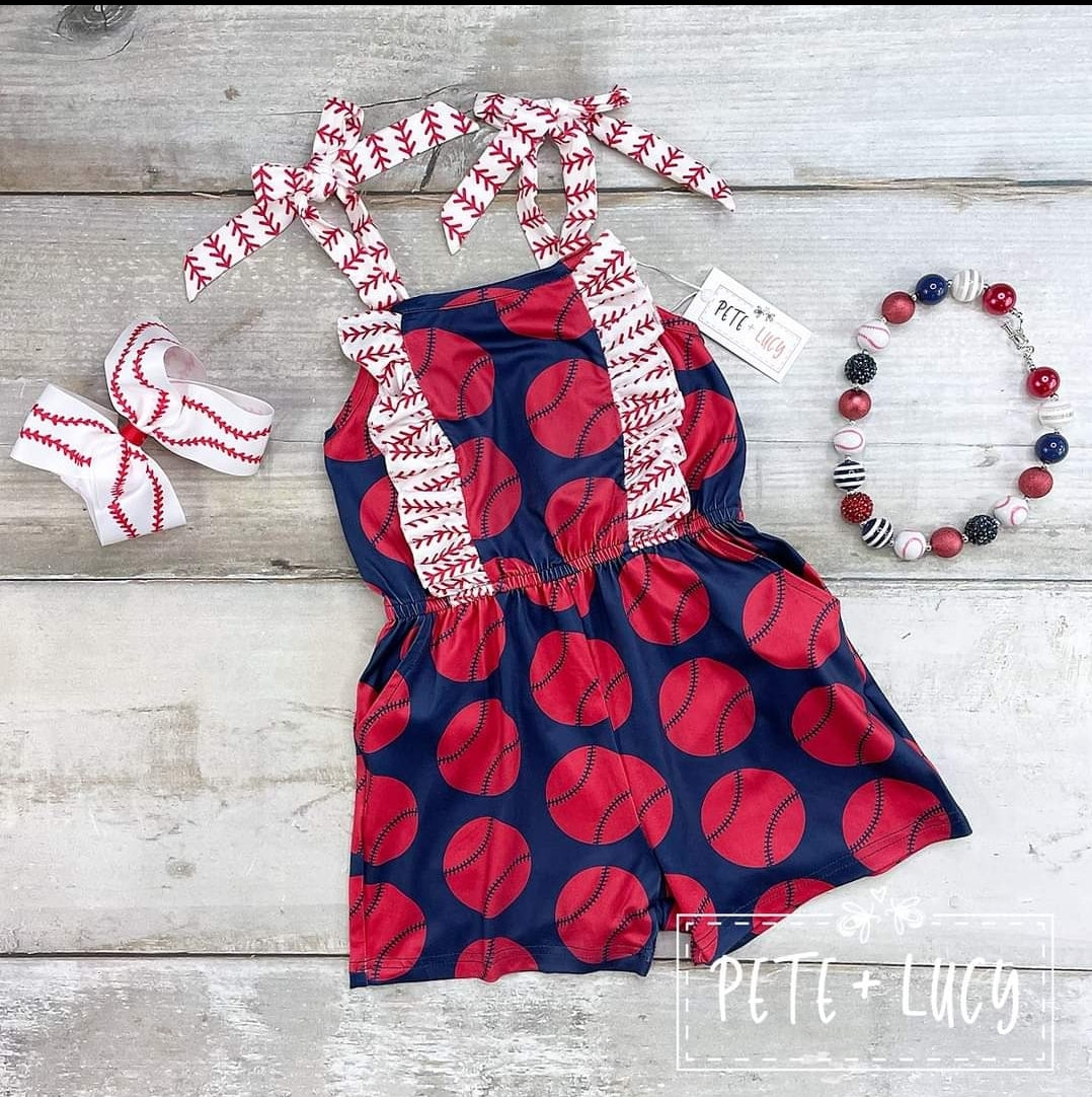 Pete + Lucy Take Me Out to the Ballgame Girl's Romper