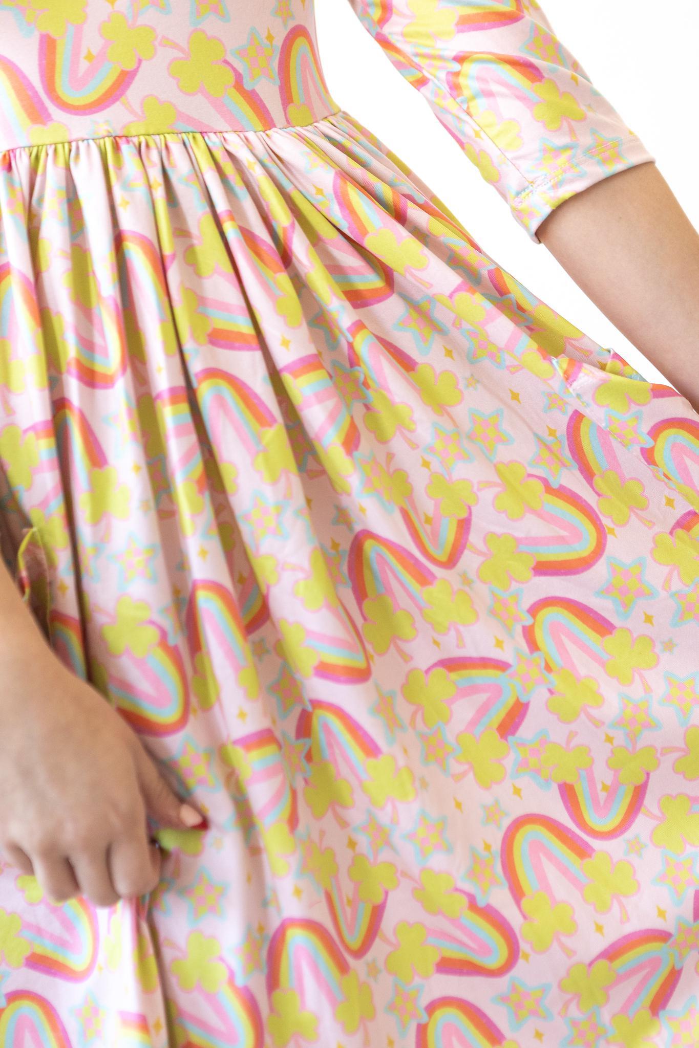 Mila & Rose Happy Go Lucky 3/4 Sleeve Pocket Twirl Dress