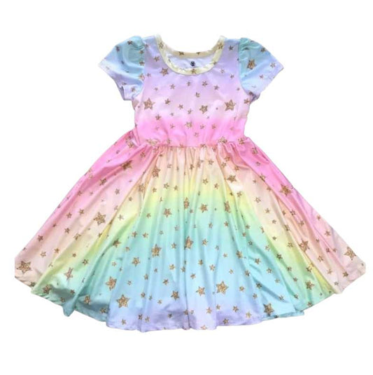Charlie's Project Rainbow Glitter Short-Sleeve Hugs Twirl Dress